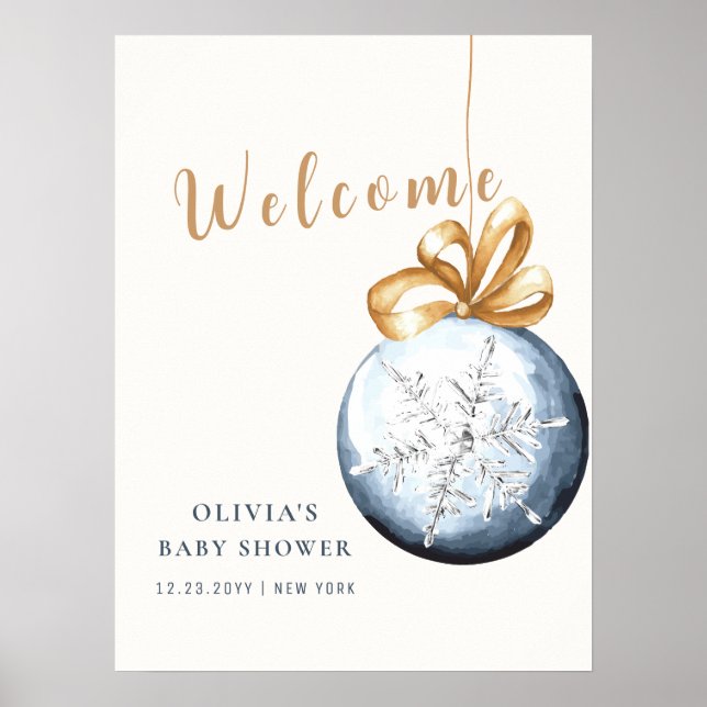 Modern Snowflake Baby Shower Welcome Poster (Front)