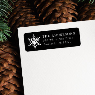 Modern Snowflake Black Holiday Return Address Return Address Label