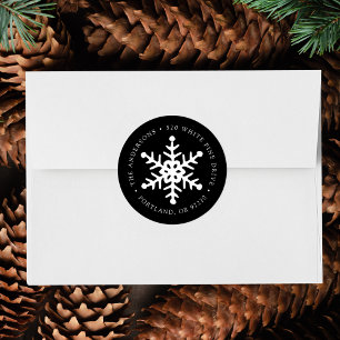 Modern Snowflake Black Return Address Label