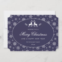 Modern Snowflake Blue White Reindeer