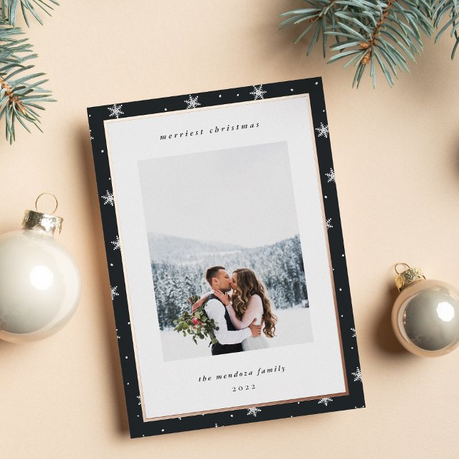 Modern Snowflake Border Christmas Photo Foil Holiday Card (Creator Uploaded)
