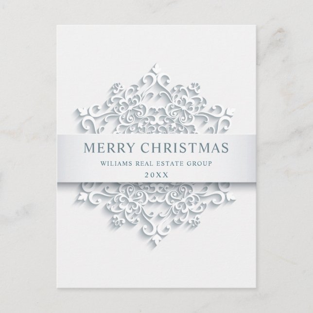 Modern Snowflake Christmas Corporate Greeting Postcard (Front)