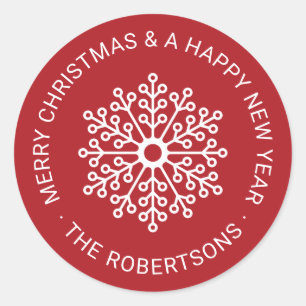Modern Snowflake Christmas Gift Tag Round Stickers