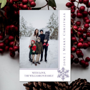 Modern Snowflake Christmas Photo Card Purple