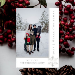 Modern Snowflake Christmas Photo Card   Silver