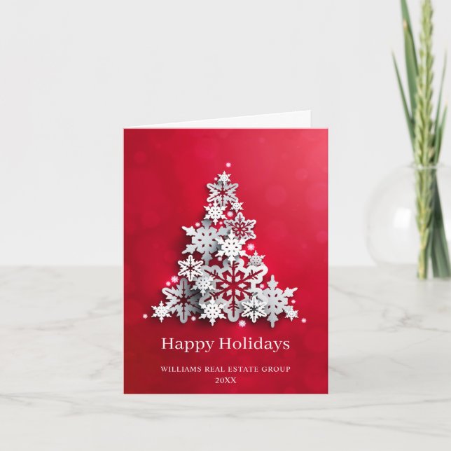 Modern Snowflake Christmas Tree Corporate Greeting Card (Front)
