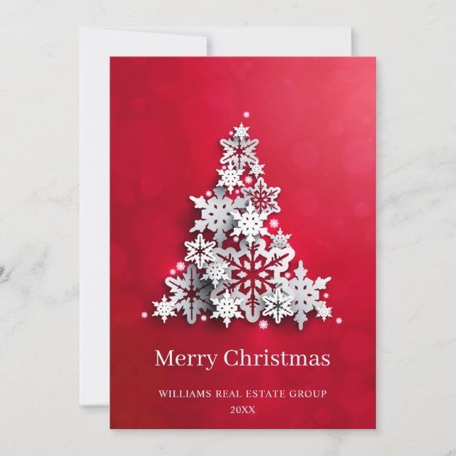 Modern Snowflake Christmas Tree Corporate Greeting Holiday Card (Front)
