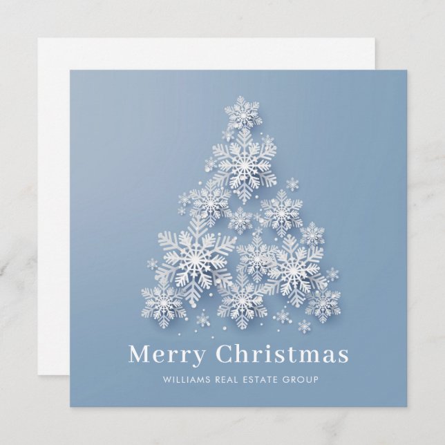 Modern Snowflake Christmas Tree Corporate Greeting Holiday Card (Front/Back)