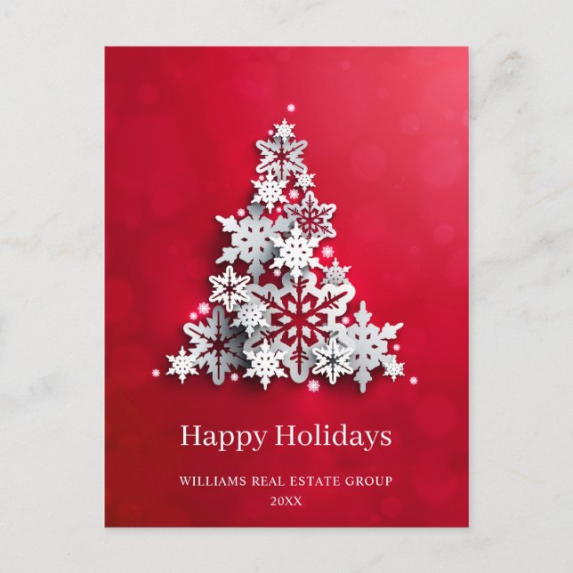 Modern Snowflake Christmas Tree Corporate Greeting Postcard (Front)