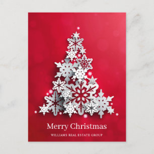 Modern Snowflake Christmas Tree Corporate Greeting Postcard