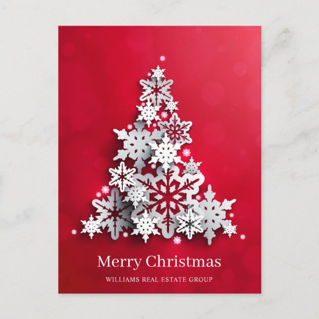 Modern Snowflake Christmas Tree Corporate Greeting Postcard (Front)