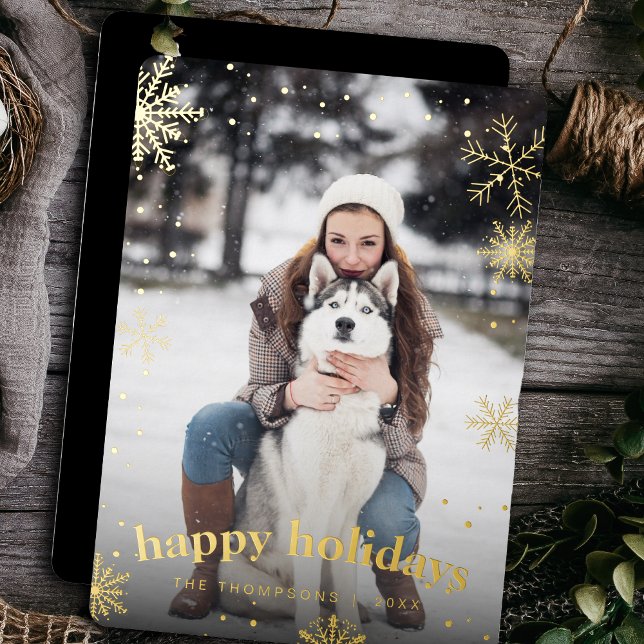 Modern Snowflake Family Christmas 2024 Picture Foil Holiday Card (Creator Uploaded)