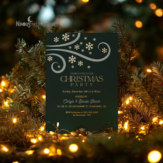 Modern Snowflake Foil Green Christmas Invitation