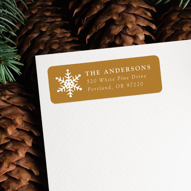Modern Snowflake Gold Holiday Return Address Label (Creator Uploaded)