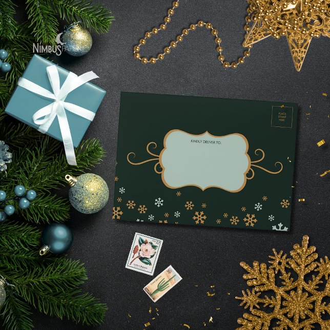 Modern Snowflake Green Christmas Card Envelope (Creator Uploaded)