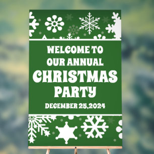 Modern snowflake Green Christmas Party Welcome Acrylic Sign