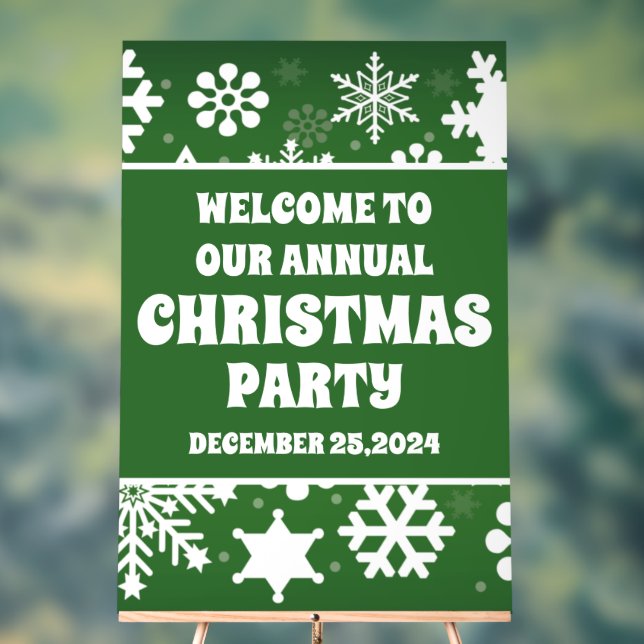 Modern snowflake Green Christmas Party Welcome Acrylic Sign (Neutral)