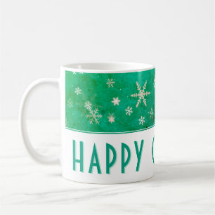 Modern Snowflake Green Happy Christmas Coffee Mug