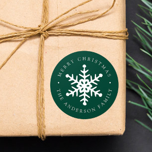 Modern Snowflake Green Holiday Sticker