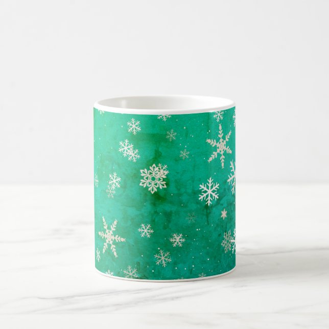 Modern Snowflake Green Pattern Christmas Holiday Coffee Mug (Center)