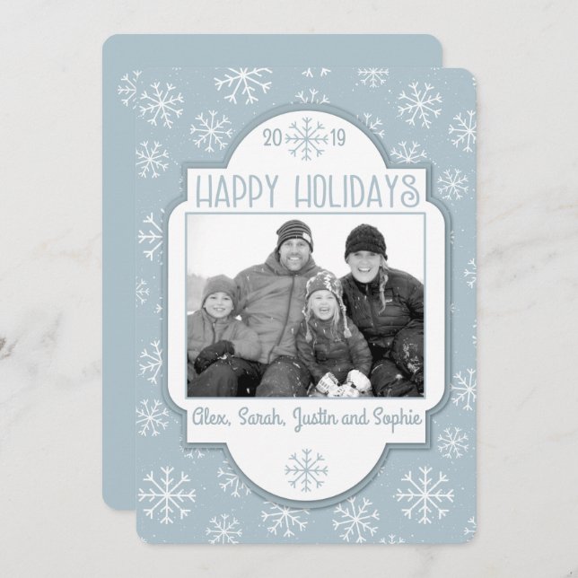 Modern Snowflake Happy Holidays Photo Holiday Card (Front/Back)