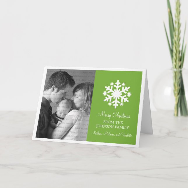 Modern Snowflake Holiday Card, Green Card (Front)