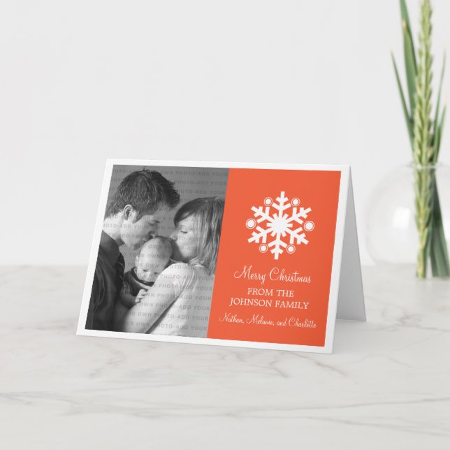 Modern Snowflake Holiday Card, Orange Card (Front)