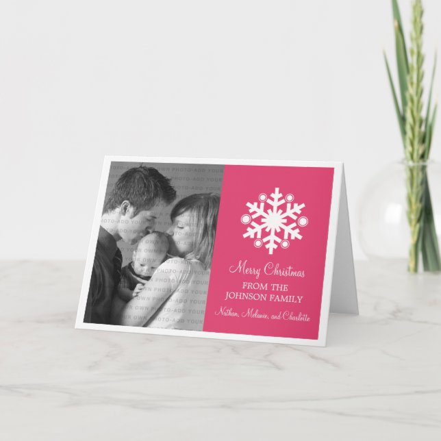 Modern Snowflake Holiday Card, Pink Card (Front)