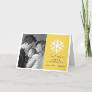 Modern Snowflake Holiday Card, Yellow Card
