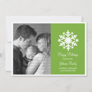 Modern Snowflake Holiday Flat Photo Card, Green Card