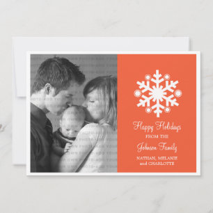 Modern Snowflake Holiday Flat Photo Card, Orange Card