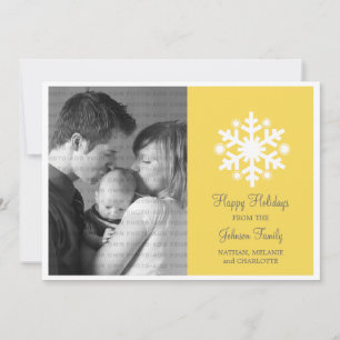 Modern Snowflake Holiday Flat Photo Card, Yellow Card