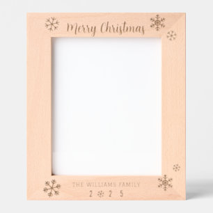 Modern Snowflake Merry Christmas Family Name Year Etched Frames