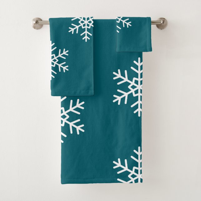Modern snowflake Navy blue background  Bath Towel Set (Insitu)