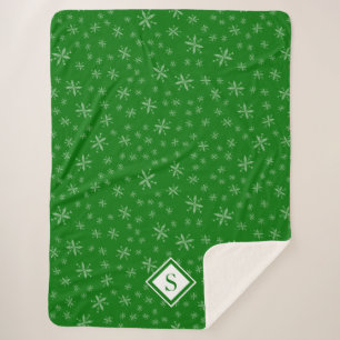 Modern Snowflake Pattern on Green Monogrammed Sherpa Blanket