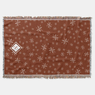 Modern Snowflake Pattern on Red Monogrammed Throw Blanket