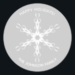 Modern Snowflake Personalised Sticker<br><div class="desc">This sticker features my elegant drawing of a curving, flowing snowflake that seems floral as much as crystal. The design is rendered in a chic, minimalist, winter holiday inspired colour palette. Perfect for a modern Christmas, Hanukkah, or seasonal gift or favour. The customisable label comes in several co-ordinated colour options,...</div>