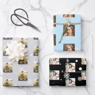 Modern Snowflake Photos Collage Pattern Christmas Wrapping Paper Sheet