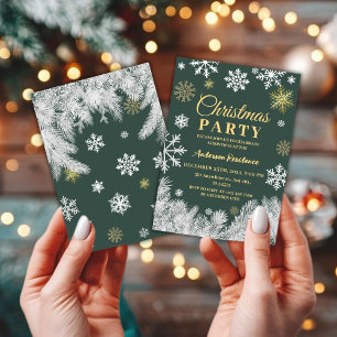 Modern snowflake pine green winter Christmas party Invitation
