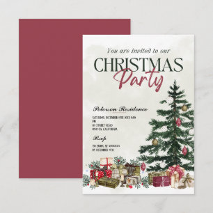 Modern snowflake pine navy winter Christmas party Invitation
