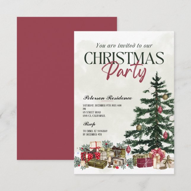 Modern snowflake pine navy winter Christmas party Invitation (Front/Back)