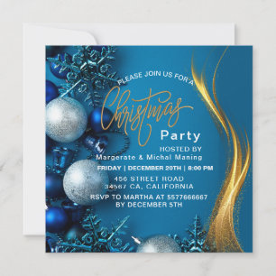 Modern snowflake pine navy winter Christmas party  Invitation