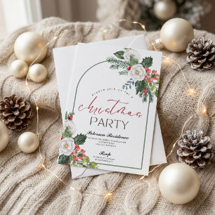 Modern snowflake pine navy winter Christmas party Invitation