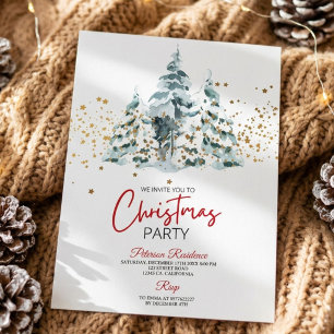 Modern snowflake pine navy winter Christmas party Invitation