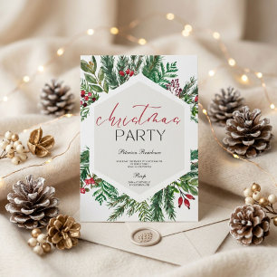 Modern snowflake pine navy winter Christmas party Invitation