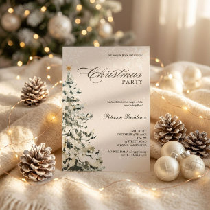 Modern snowflake pine navy winter Christmas party Invitation