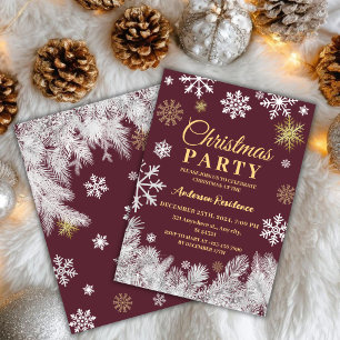 Modern snowflake pine red winter Christmas party Invitation