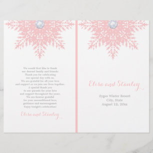 Modern snowflake pink white folded wedding program