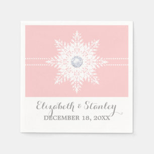 Modern snowflake pink, white winter wedding napkin