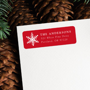 Modern Snowflake Red Holiday Return Address Label